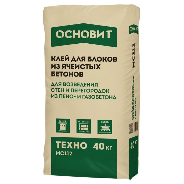 Монтажный клей для блоков ОСНОВИТ ТЕХНО МС112, 40 кг