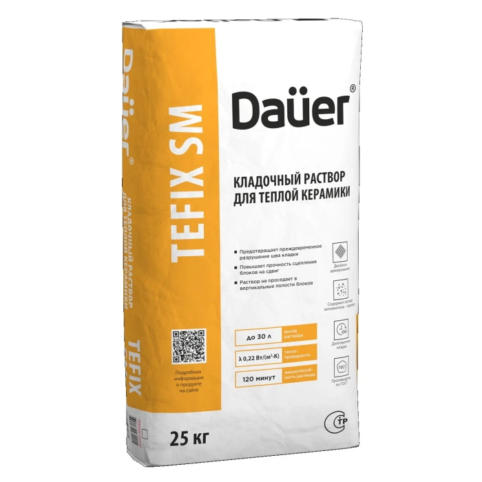 Кладочный раствор теплоизоляционный Dauer QUADER TEFIX SM серый, 30 кг