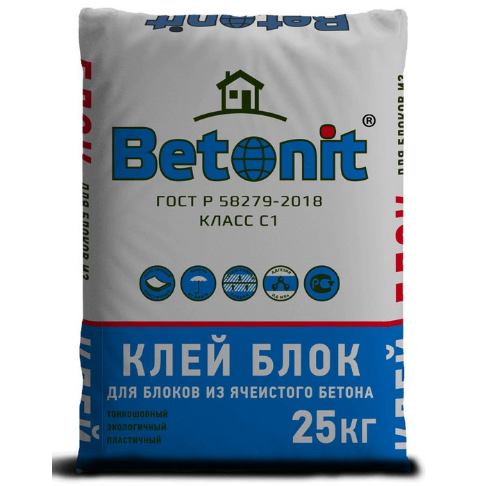 Клей для блоков из ячеистого бетона Betonit BLOCK ГОСТ, 25 кг