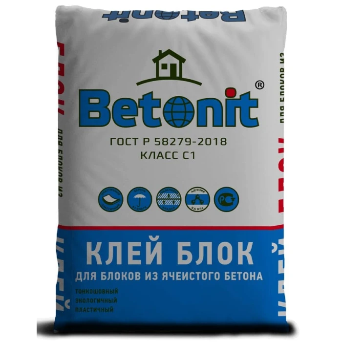 Клей для блоков из ячеистого бетона Betonit BLOCK ГОСТ, 40 кг