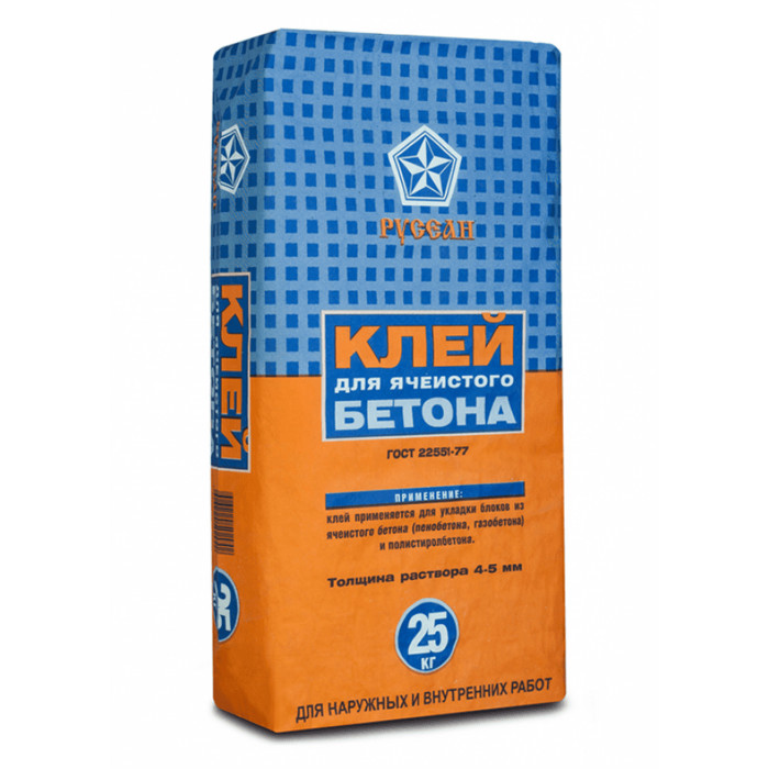 Клей для ячеистого бетона (для пеноблоков) Русеан, 25 кг