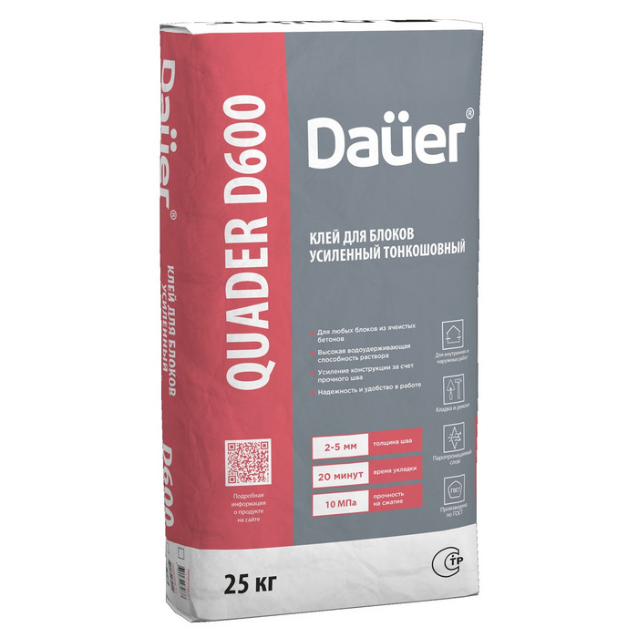 Клей монтажный тонкошовный Dauer QUADER BLOCK D600, 25 кг