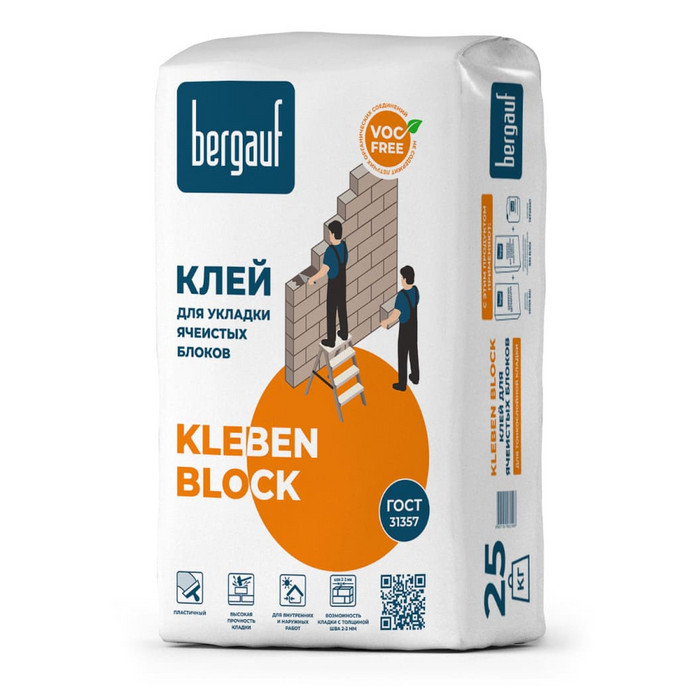 Клей для укладки ячеистых блоков Bergauf Kleben Block, 25 кг
