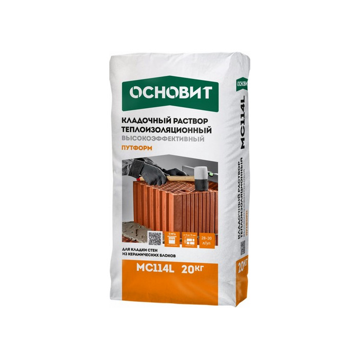 Теплоизоляционный кладочный раствор высокоэффективный ОСНОВИТ ПУТФОРМ МС114 L, 20 кг